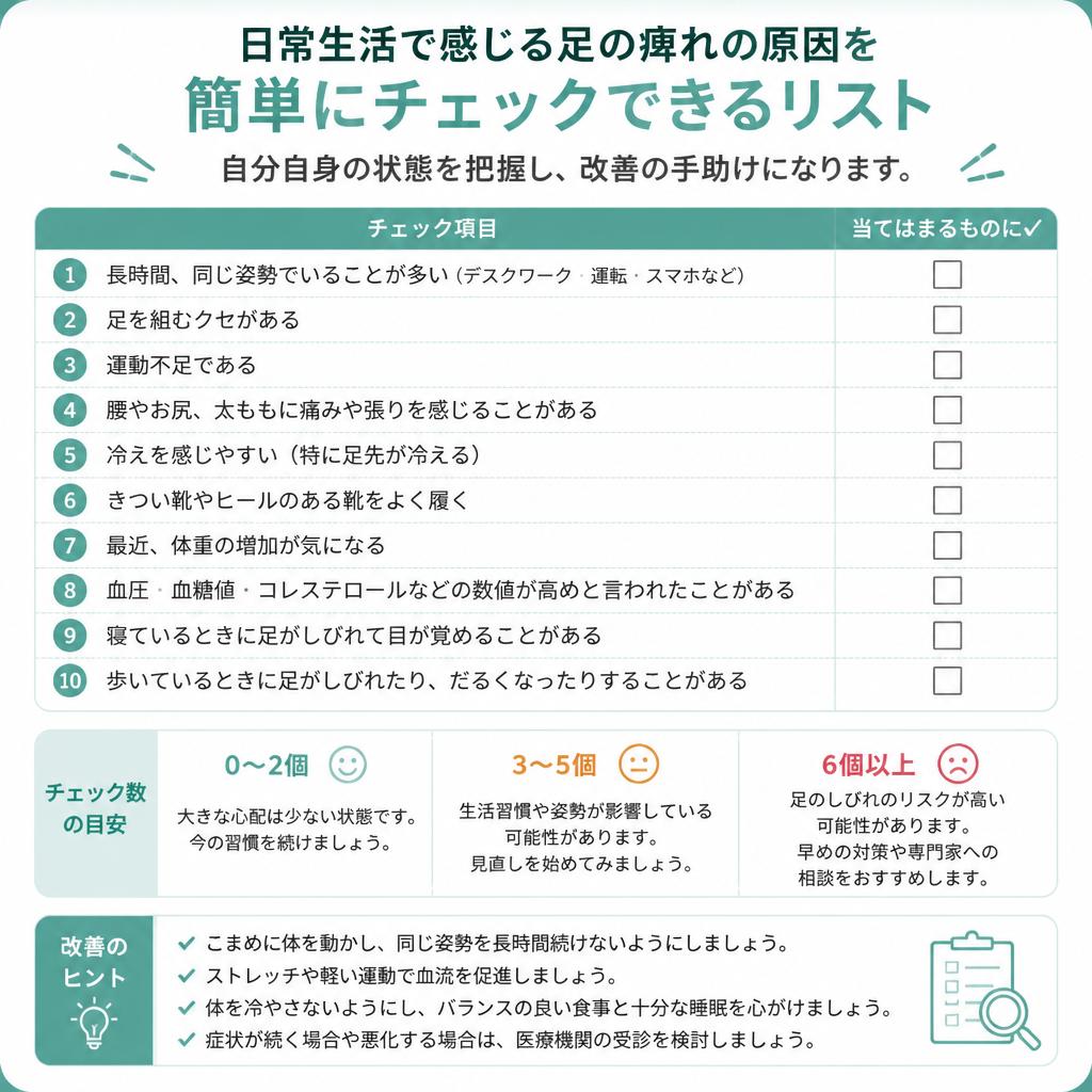足の痺れの原因チェックリスト