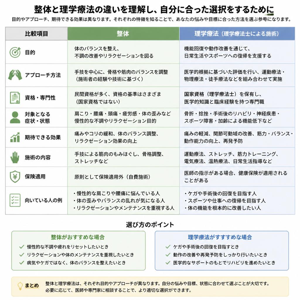 整体施術と理学療法の違い