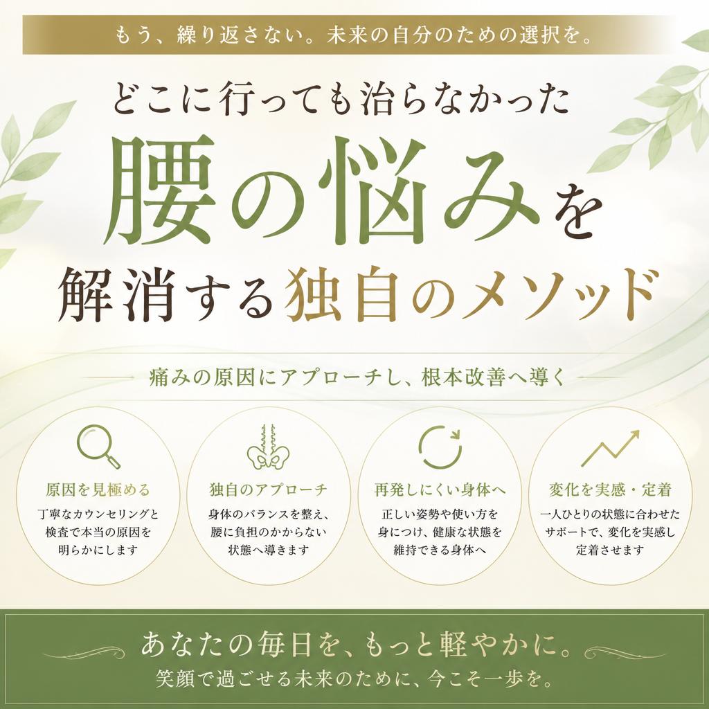 どこに行っても治らなかった腰の悩みを解消する独自のメソッド