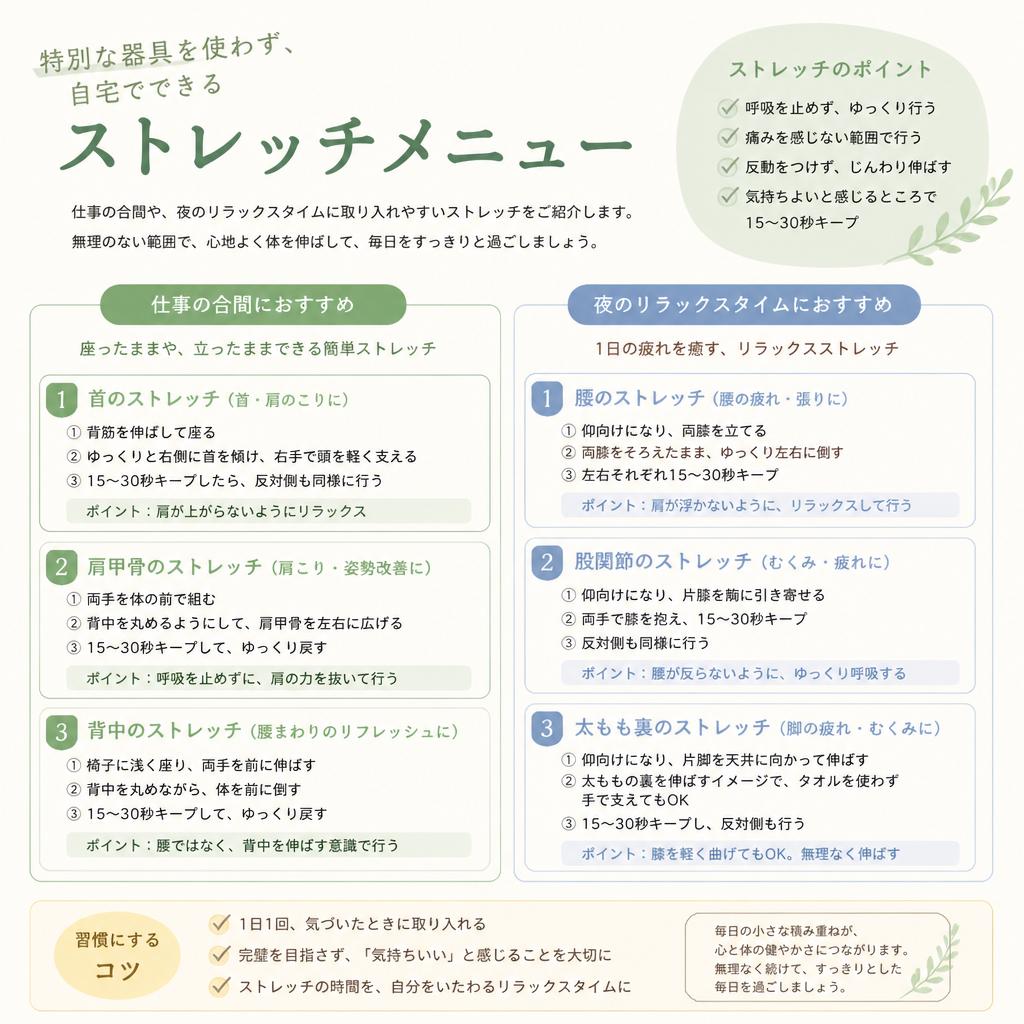 自宅で簡単！ストレッチメニュー